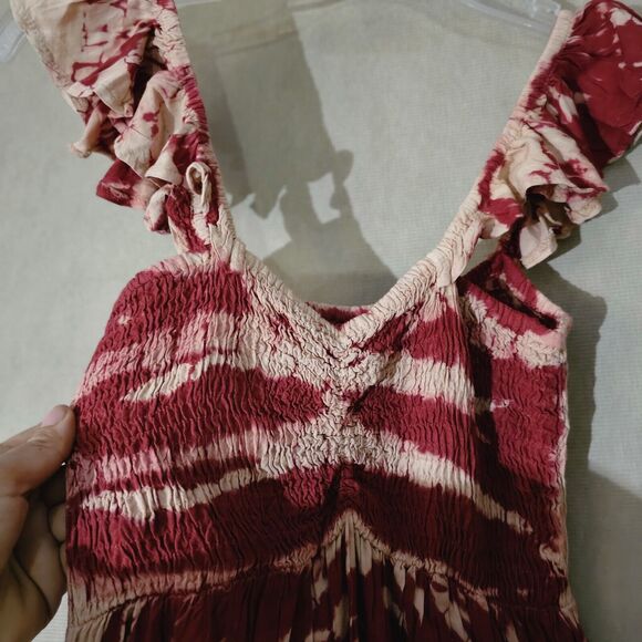 Reggae Tie Dye Mini Dress Cinched Chest Fit And Flare Beachy Boho Indie Vacation - Picture 4 of 11